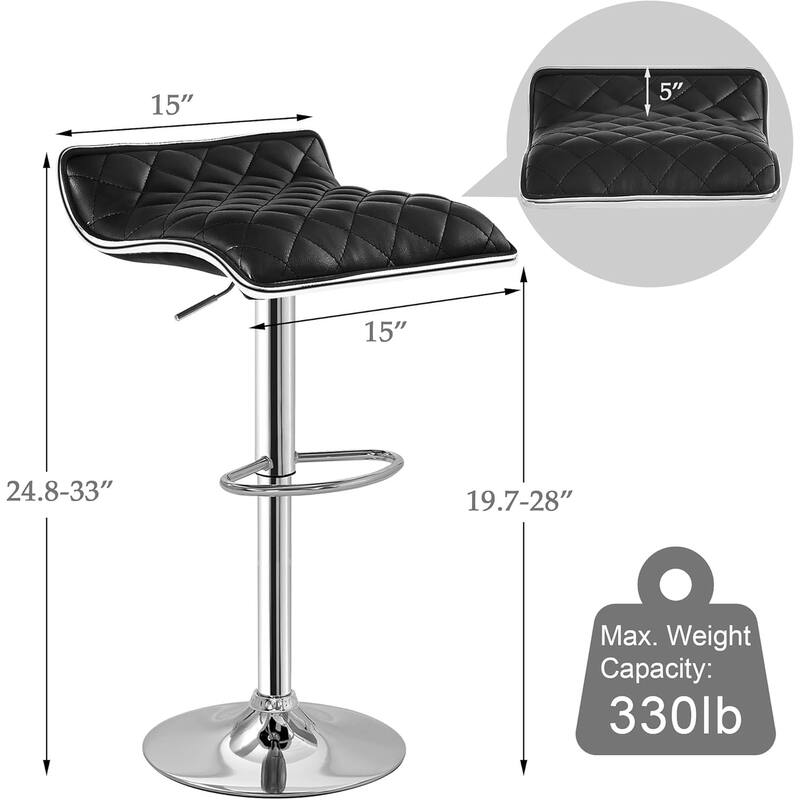 VECELO Barstools Adjustable Height Faux Leather Backless Modern Swivel Bar Stools, Bar Stools Set of 4