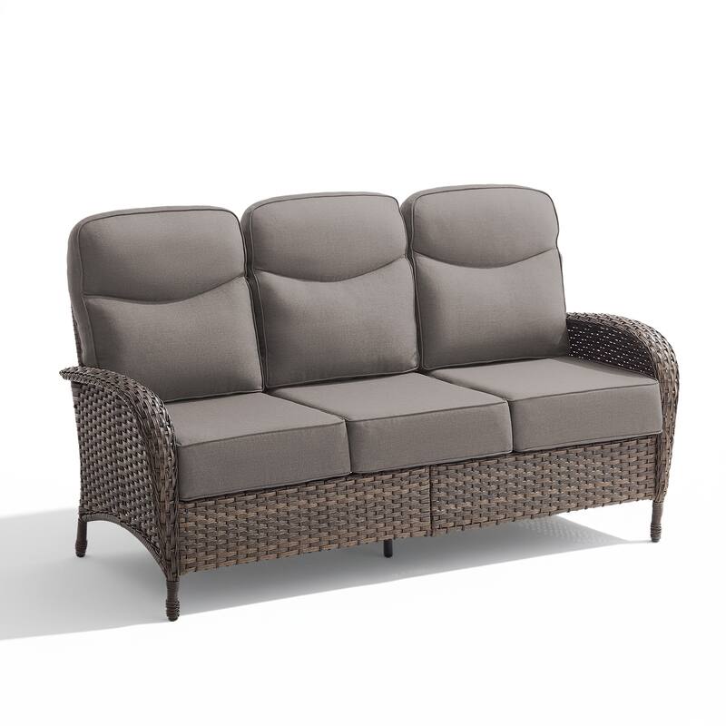 Meyreso 3-Seat Handwoven Wicker Patio Sofa with 6-Inch Thick Cushions