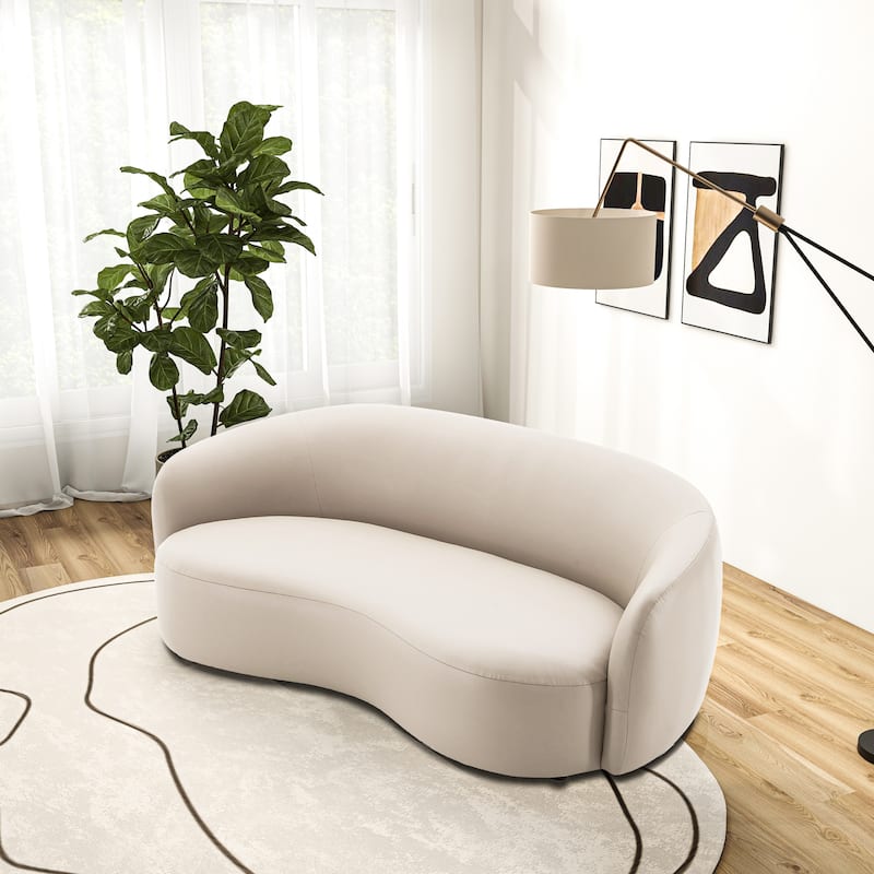 Nova Mid Century Modern Japandi Style Curvy Leather Sofa