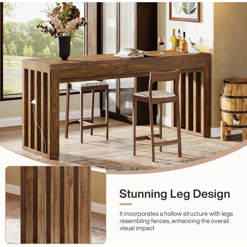 63-inch Farmhouse Rectangular Bar Table Counter Height Pub Dining Kitchen Table - 62.99" W x 19.68" D x 37.40" H