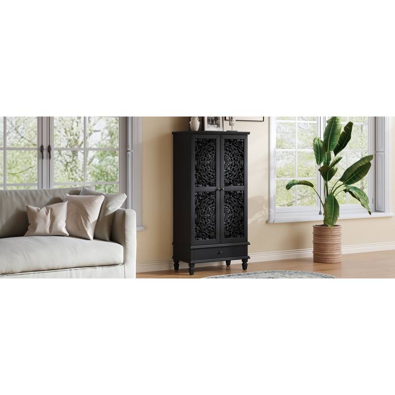 Roomfitters 55'' Tall Storage Cabinet, Carved Wood Accent Sideboard with Solid Wood Legs for Dining Room