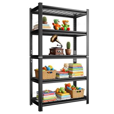 5-Tier Black Metal Storage Shelving Unit with Adjustable Horizontal Shelves for Garage or Kitchen - 35.40”L x 15.70”W x 71.20”H