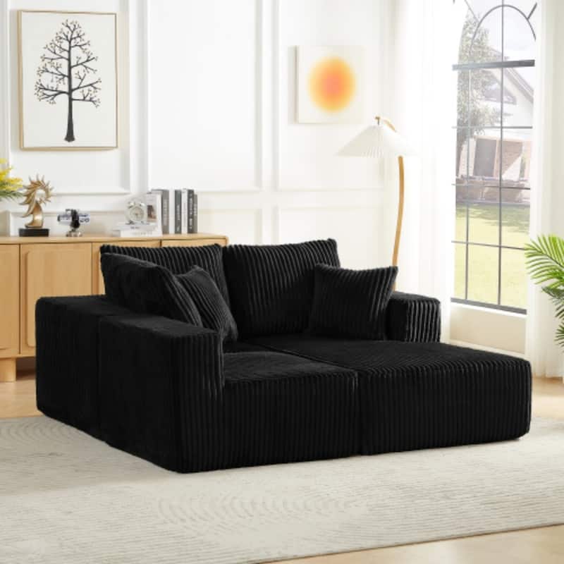 103.5" Corduroy Modular Upholstered Compressed Sectional Sofa with Deep Seat