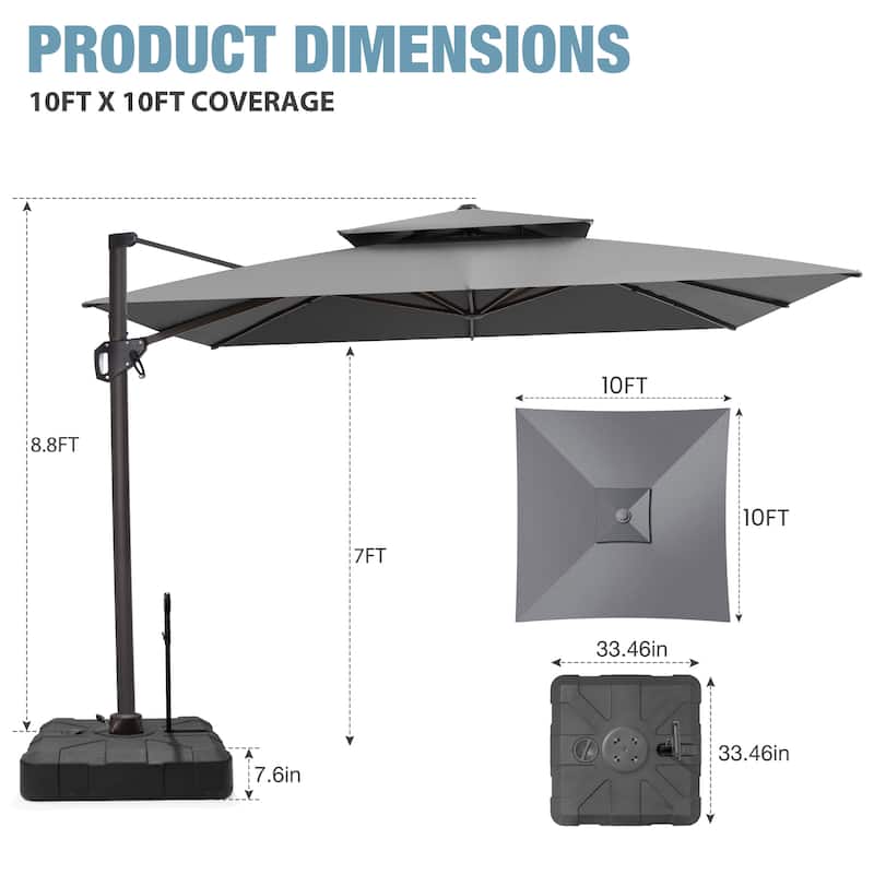 VredHom Offset Cantilever Patio Umbrella with 4-piece Fillable Base