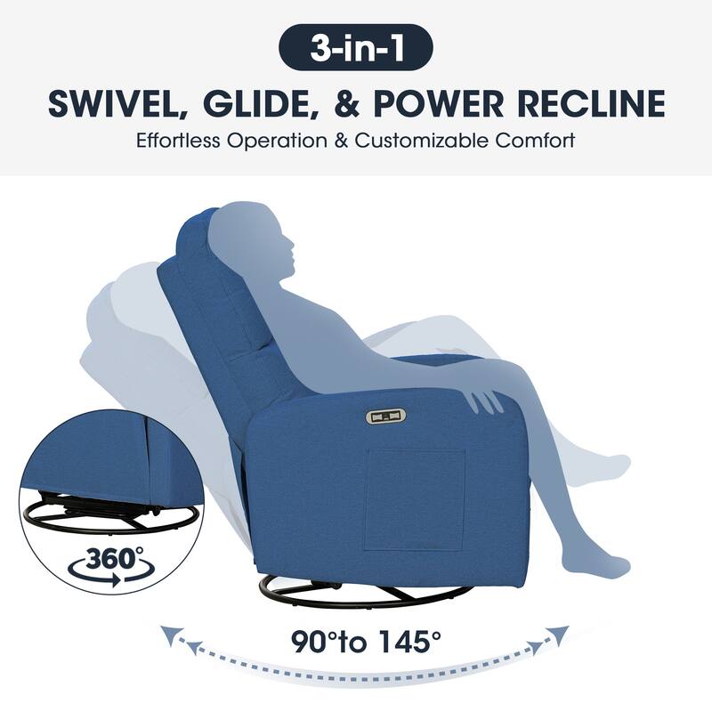 INK IVY Dakota Power Recliner 3-in-1 with Swivel, Glider, USB Ports