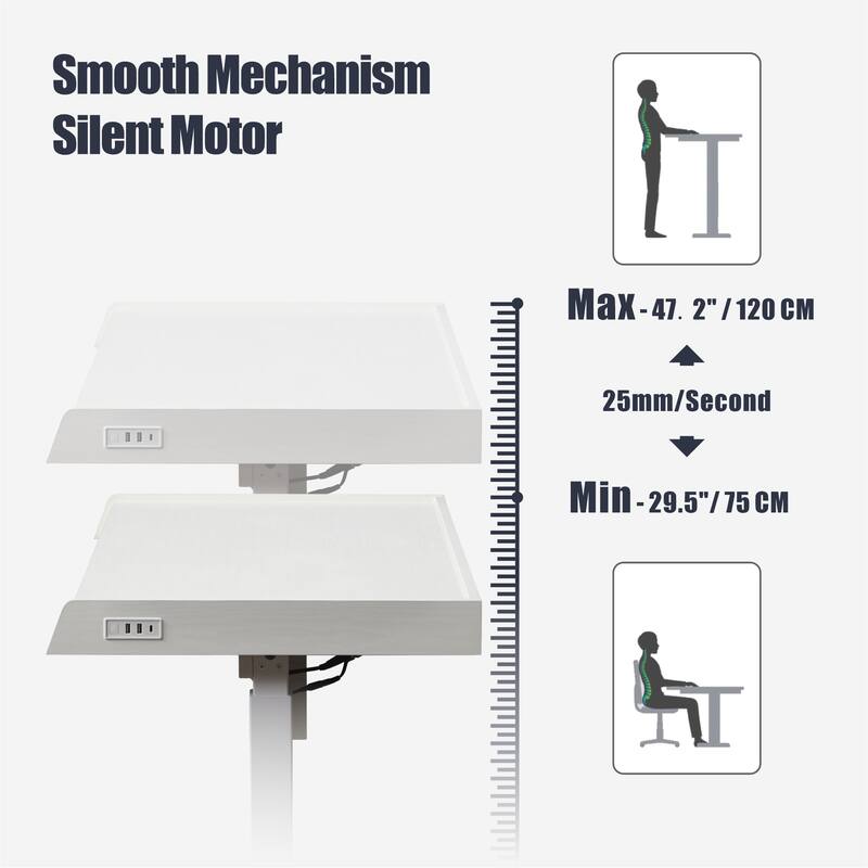 KOWO K3091 48 Inch Electric Height Adjustable Desk with Drawer Motorized Sit to Stand Workstation for Home Office