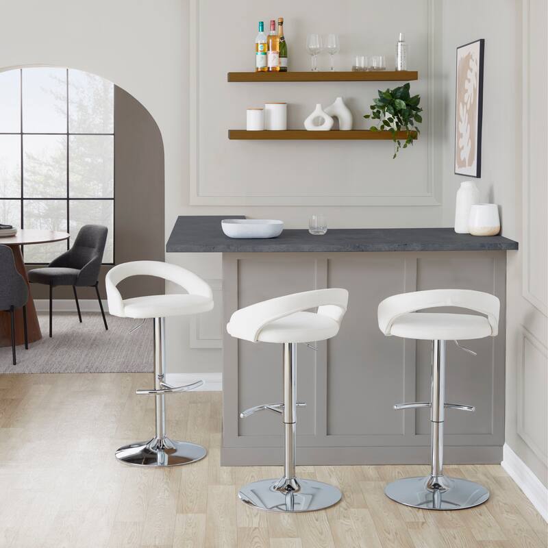 Grotto Upholstered Adjustable Barstool with Chrome Metal - Set Of 3