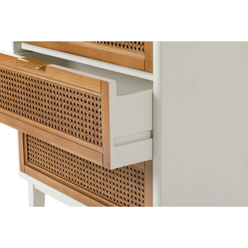 COZAYH Farmhouse 3-Drawer Nightstand, Rattan Cane Front Accent Dresser for Living Room, Bedroom