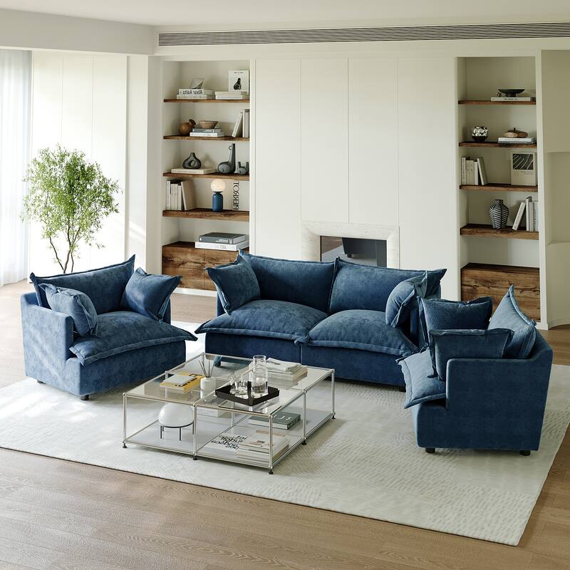 Comfy Cloud Oversized Chenille Modular Sectional Sofa Armchair Set - Navy