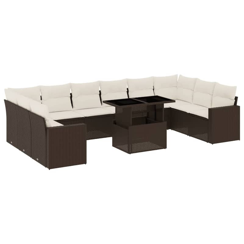 vidaXL Patio Sofa Set with Cushions Outdoor Furniture 11 Piece Poly Rattan