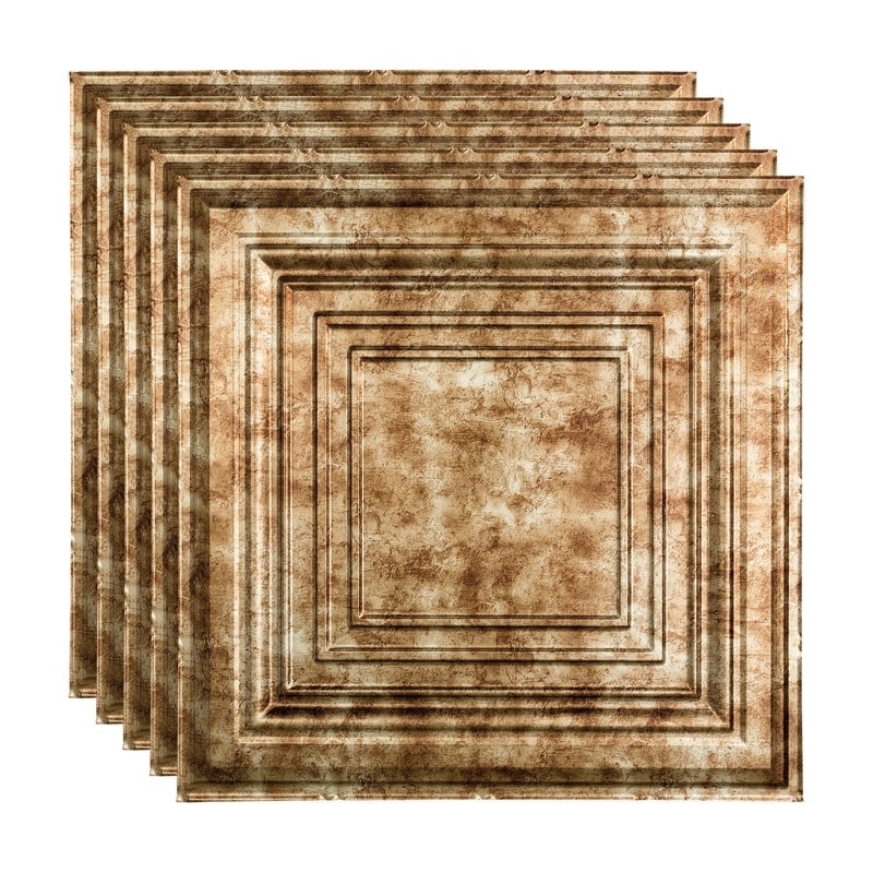 FASÄDE Traditional Style 3 Decorative Vinyl 2ft x 2ft Lay in Ceiling Panel in Bermuda Bronze (5 Pack) - 5 Pack - Bermuda Bronze
