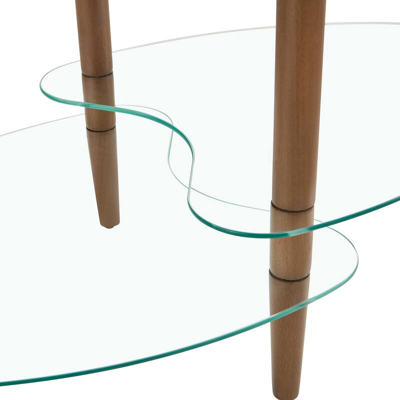 Transparent Oval Glass Coffee Table with Oak Wood Leg
