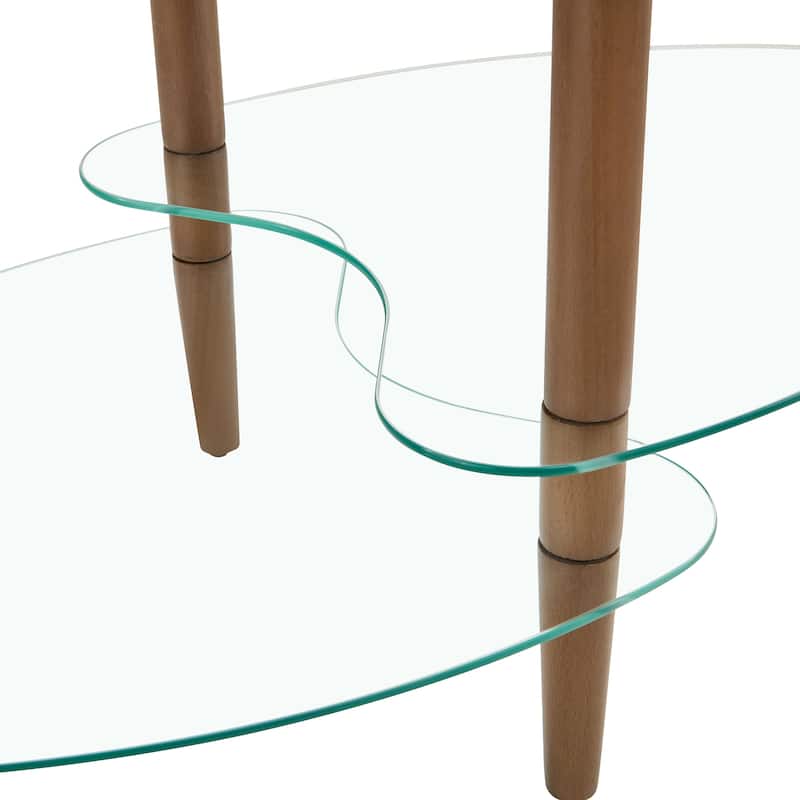 Transparent Oval Glass Coffee Table with Oak Wood Legs, a Stylish and Functional Piece for Your Living Room