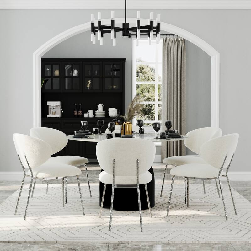 White Velvet Dining Chairs with Hammered Finish Metal Legs