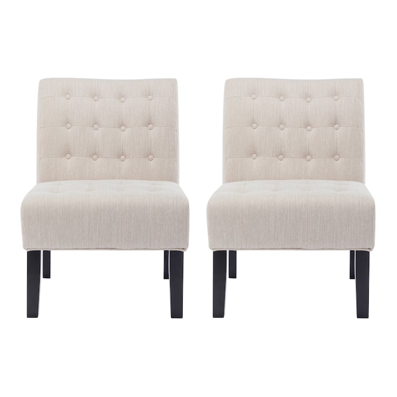 Beige Modern 23" Button Tufted Accent Chairs with Wood Legs for Living Room (Set of 2)