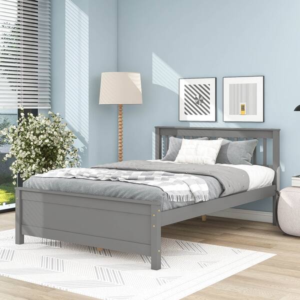 slide 2 of 7, Grey Full Size Platform Bed Frame with Headboard and Footboard for Kids, Teens, Adults with a Nightstand Easy Assembly Grey