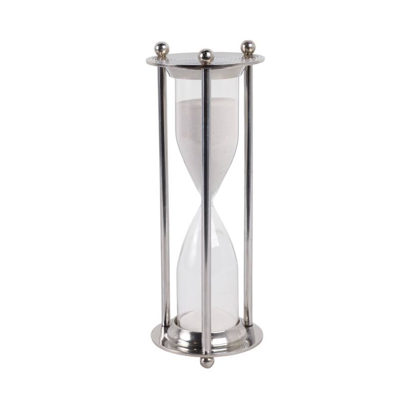 Metal Glass Decorarive Hourglass Object Metallic Finish - 11" Silver - 4" x 4" x 11"