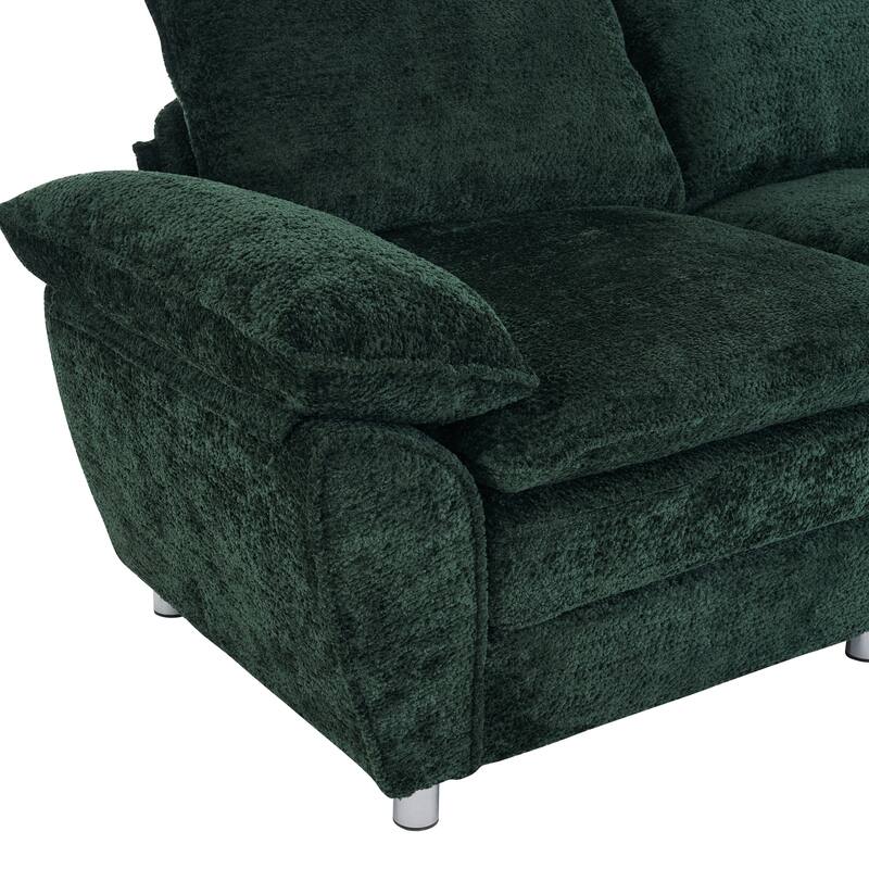 Modern Upholstered Deep 3-Seat Sofa Couch with Ottoman