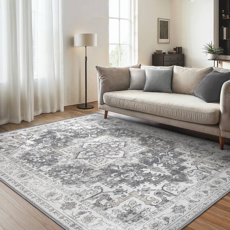 Mcow Serenity Collection Machine Washable Non-Slip Area Rug - 5'×7' - Grey - Rectangle