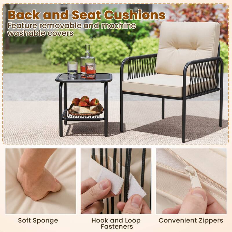 Costway 3 PCS Patio Bistro Set with Tempered Glass Table Chairs Back - See Details