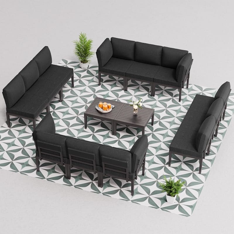 Kullavik 7 Piece Outdoor Furniture Set, Modern Metal Sectional Sofa with Thick Cushions and Coffee Table