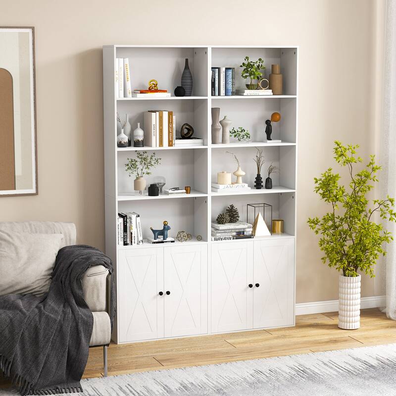 Costway 71" Farmhouse Bookcase with Doors with 6 Shelves & 2-Door - See Details