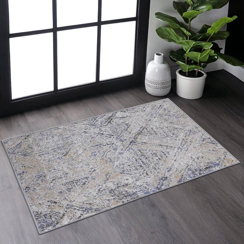 LOOM & LUXE Collection 2X3 Blue/Grey/Geometric Non-Shedding Area Rug - 36" D x 24" W x 0.28" H