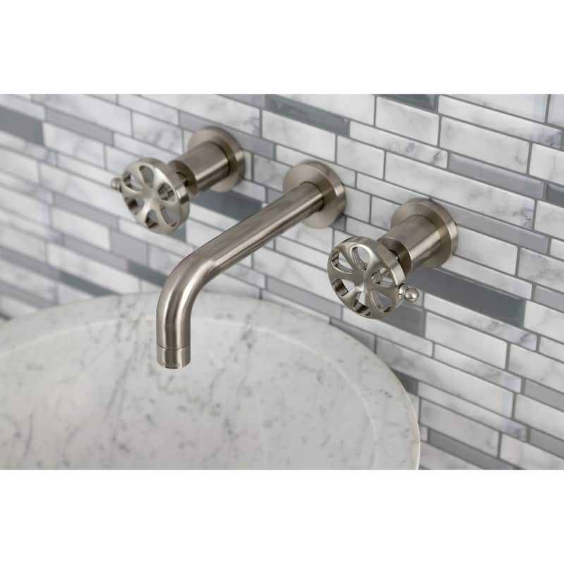 Kingston Brass Belknap Two-Handle 3-Hole Wall Mount Bathroom Faucet - Brushed Nickel