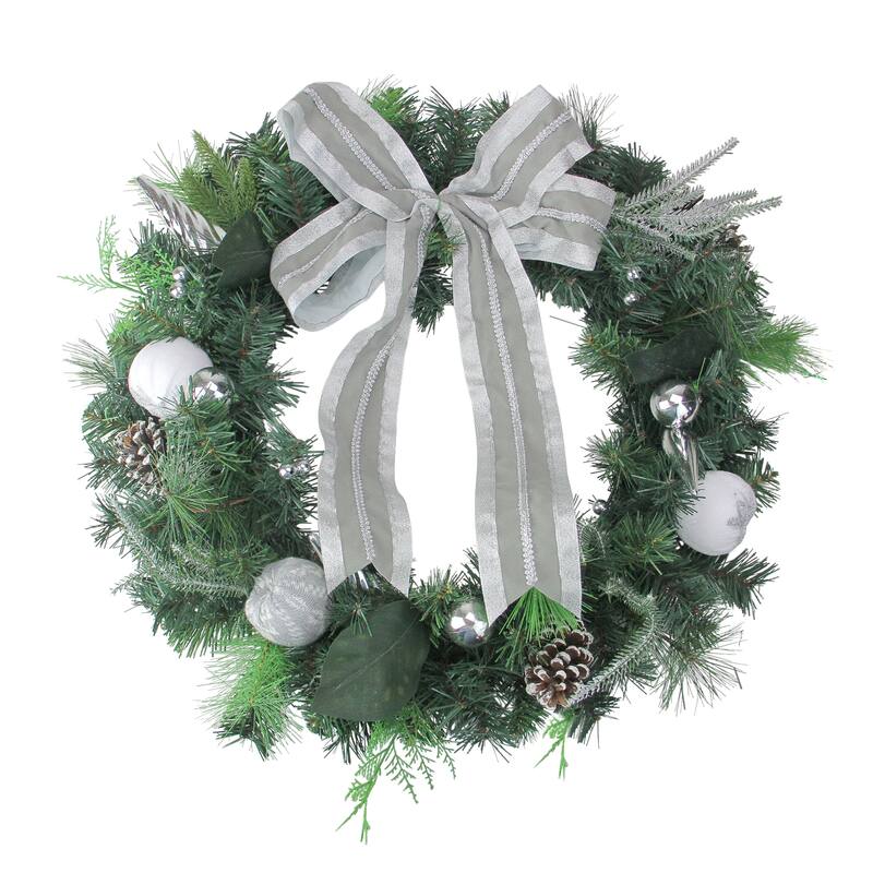 Bow and Pine Cone Artificial Christmas Wreath - 24" - Unlit