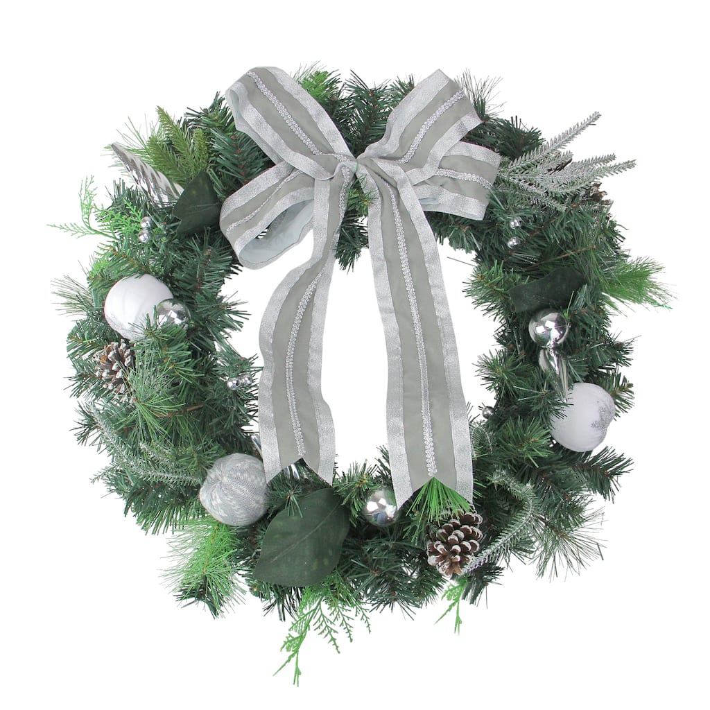 Bow and Pine Cone Artificial Christmas Wreath - 24" - Unlit