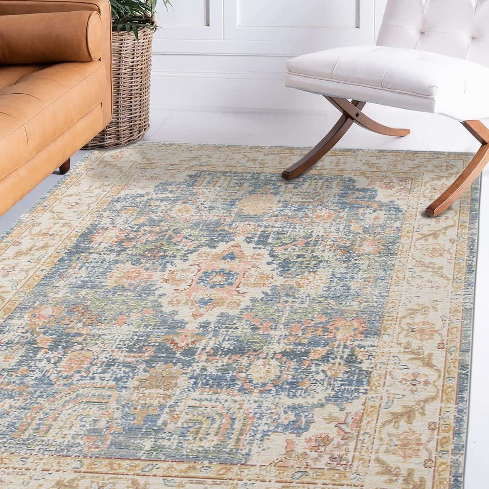 Copper Grove Allsaints Vintage Blue/Beige Polyester Area Rug