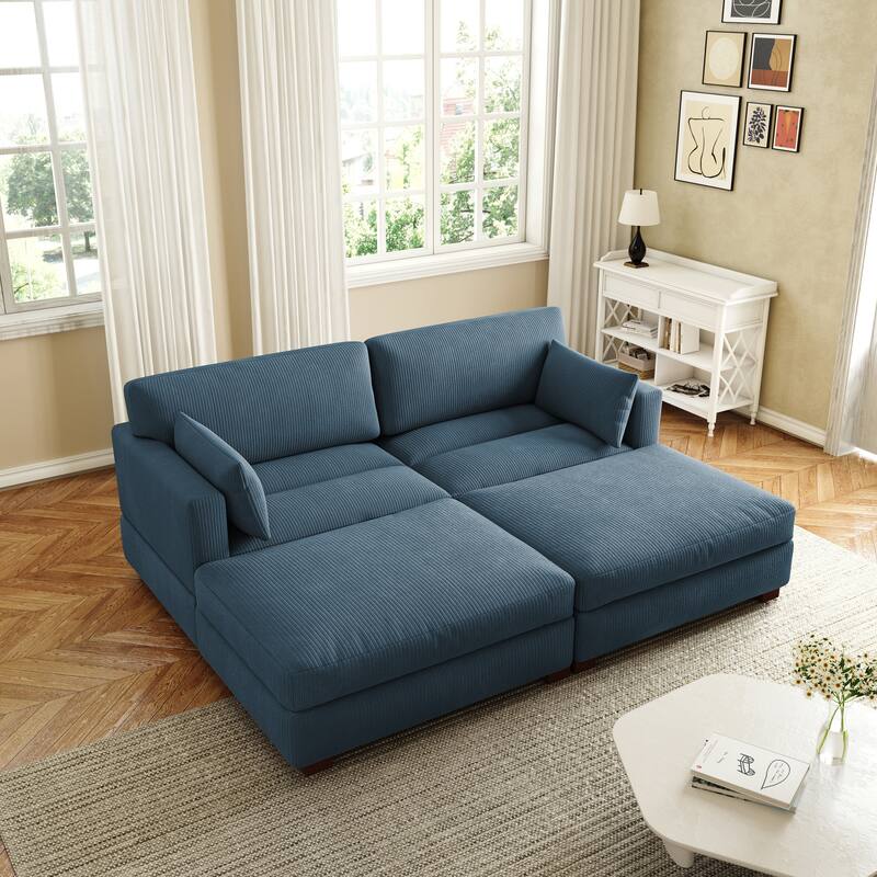 Corduroy Modular Sectional Sofa Deep Seat Corner Sofas & Ottomans
