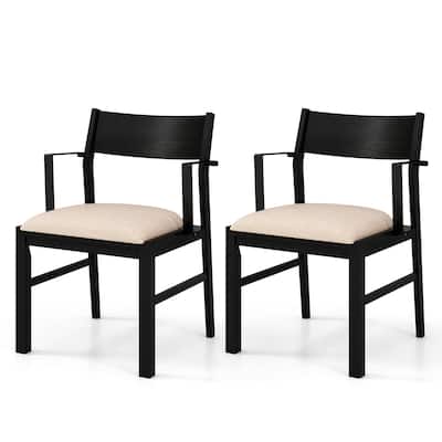 Set of 2 Dining Chairs with Rubber Wood Legs and Linen Upholstery Thick Cushion Metal Armrests - 23.5"L x 23"W x 33"H