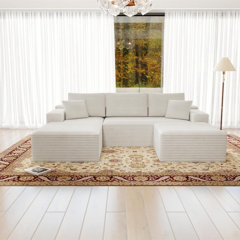 Roomfitters 104.3" Modular Sectional Sofa, 3-Piece Compressed Cloud Couch, No Assembly Required, Plush Corduroy, White