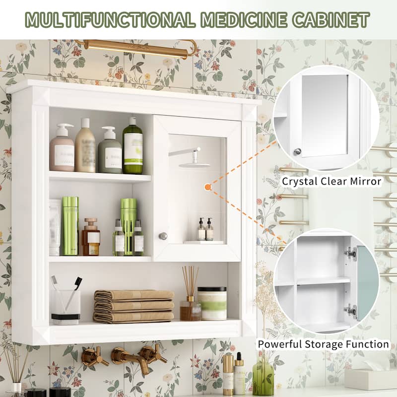 32'' Bathroom Wall Cabinet with Mirror, Wall Mounted Medicine Cabinet with 4 Shelves, Storage Cabinet& Adjustable Shelves