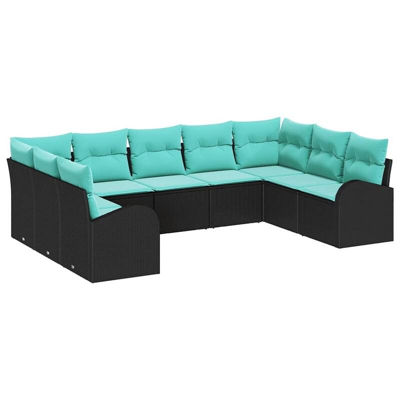vidaXL 9/10 Garden Sofa Set with Cushions Black/Brown/Grey Poly Rattan - 113.8 x 70.5 x 27.2