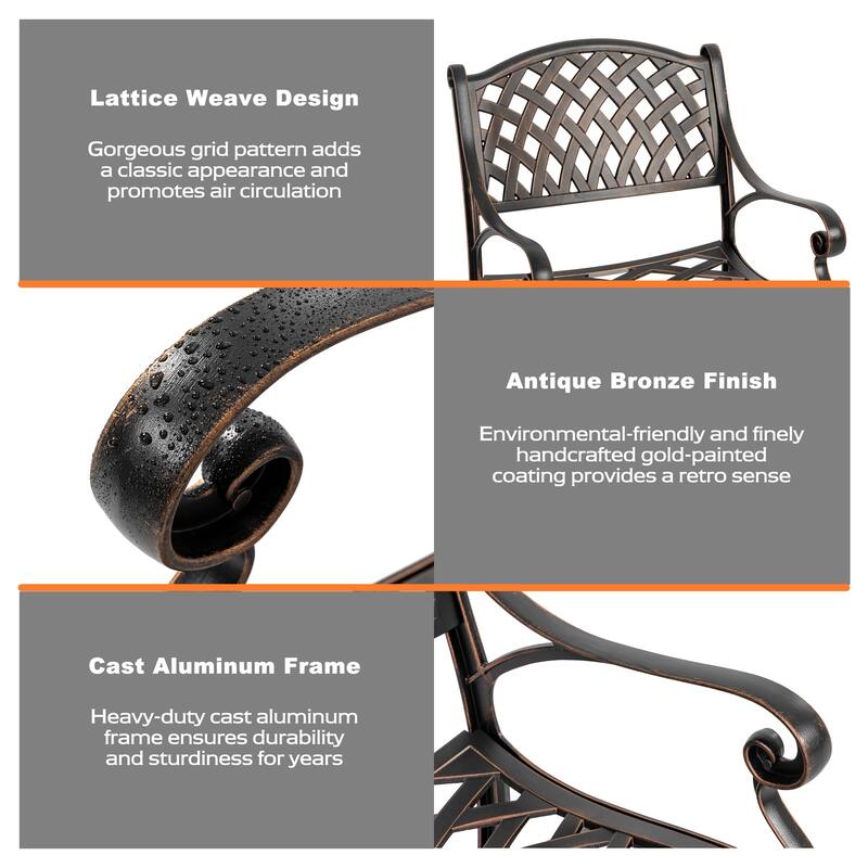Outdoor 2-Piece Patio Cast Aluminum Dining Chairs with Armrests