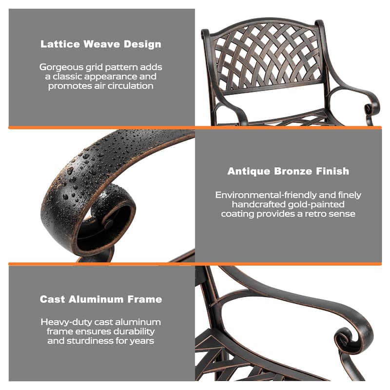 Outdoor 5-Piece Cast Aluminum Dining Set, Black with Gold-Painted Edge
