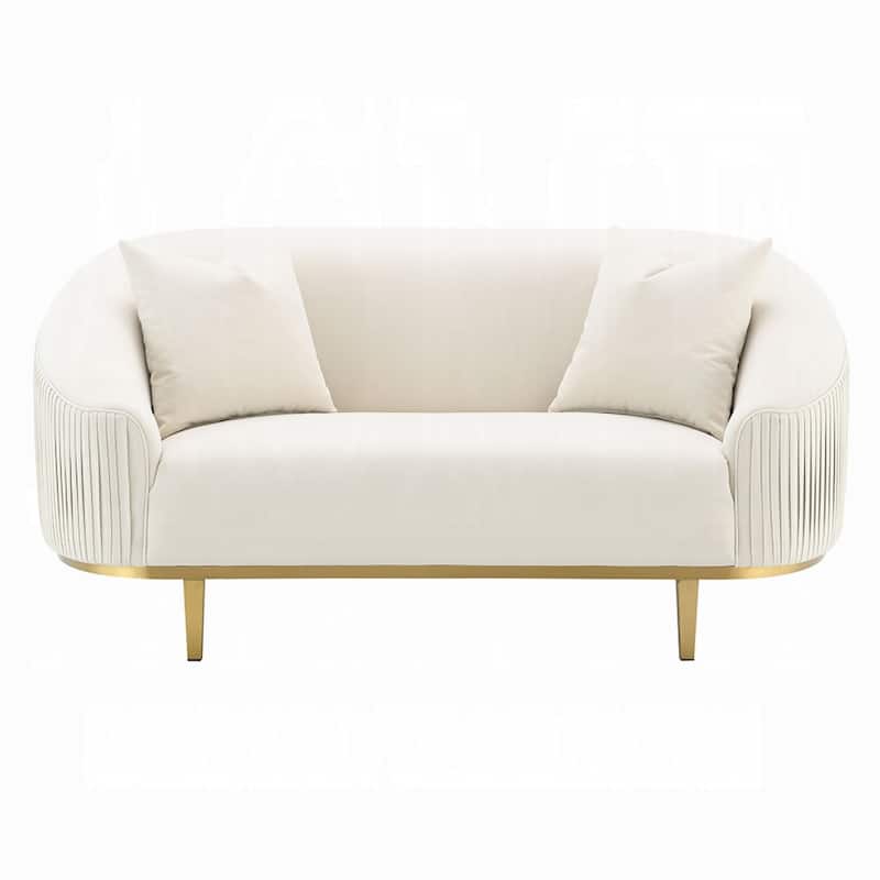 Artina Loveseat, 2 Accent Throw Pillows, Ivory Velvet and Gold 74 Inch