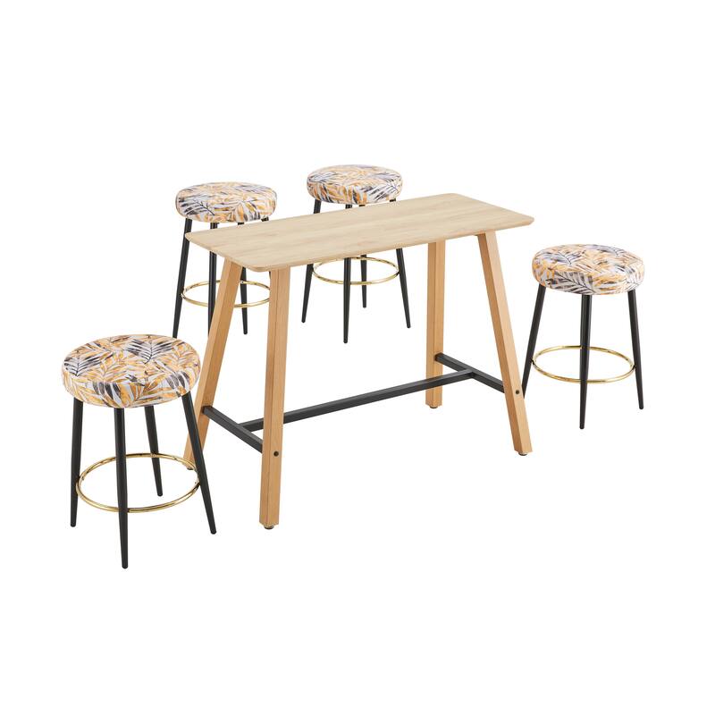 Counter Height Bar Stools Set of 2, PU Upholstered Dining Chair Stools 24 Inches Height with Footrest velvet - Gold