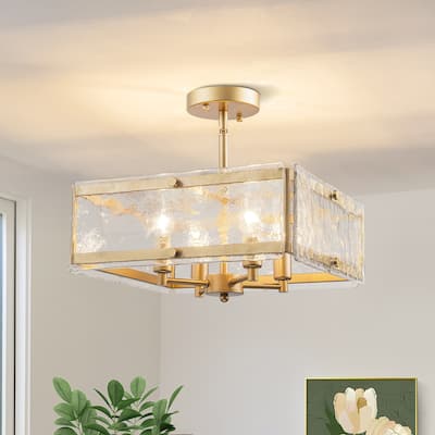 Starsky 4-light 14'' Glass Caged Ceiling Light Round/Square/Rectangle Semi Flush Mount