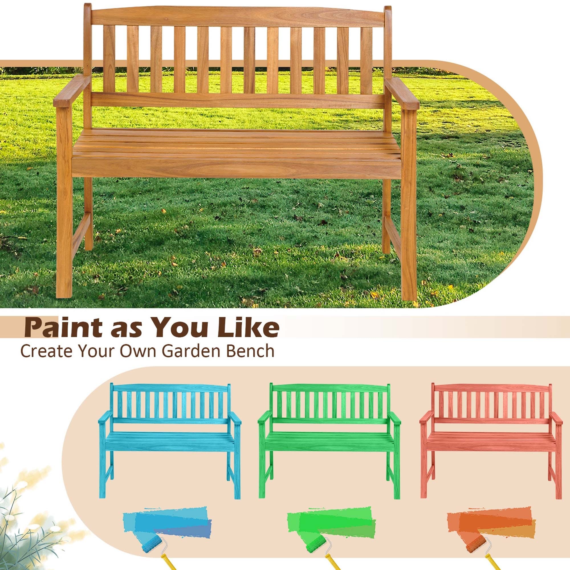 Costway Patio Acacia Wood Bench 2-Person 800 Lbs