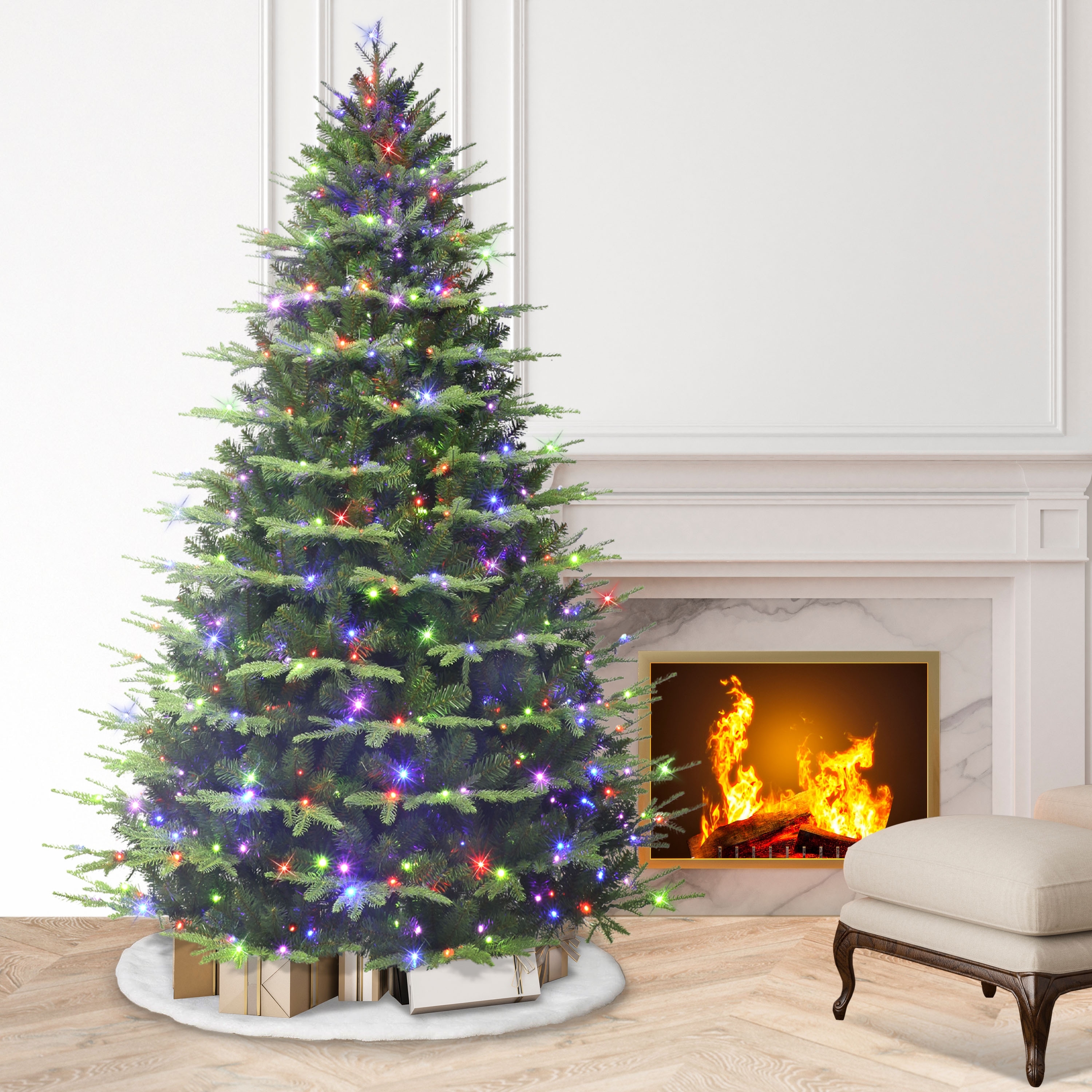 Puleo International 7.5' Pre-Lit Alaskan Winter Fir Tree with Dual-Color LED Lights
