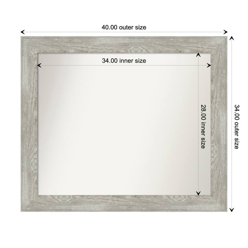 Dove Greywash Framed Non-Beveled Custom Wall Mirror, Bathroom Vanity Mirror - Outer Size: 40 x 34