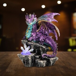 ICE ARMOR 6.25"H Purple Dragon Guarding Faux Crystal Gemstone LED ...