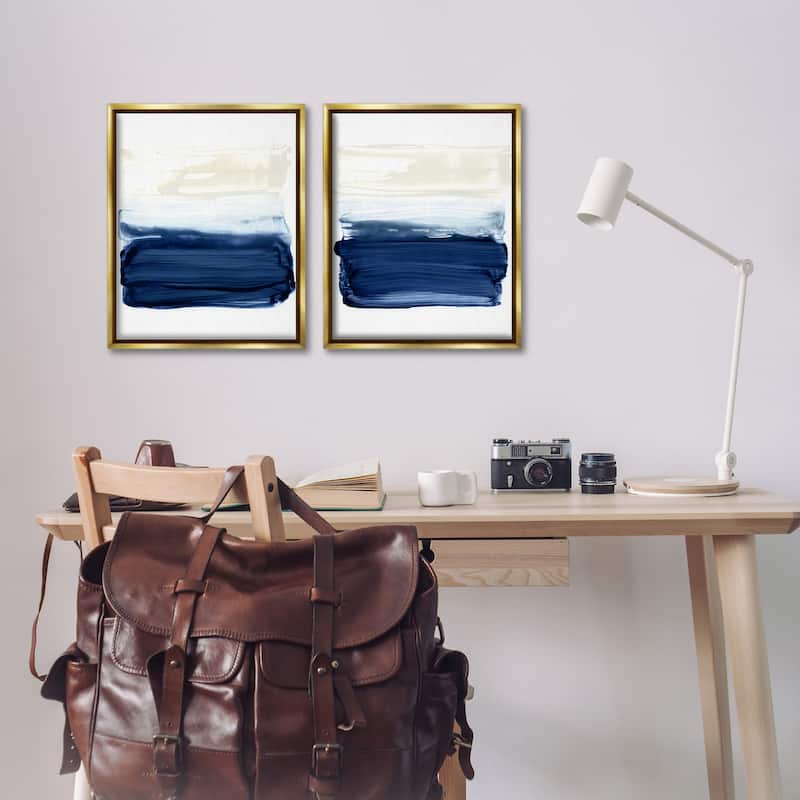 Stupell Coastal Brushstrokes Abstract Beach Framed Floater Canvas Wall Art Design by Victoria Barnes (Set of 2)