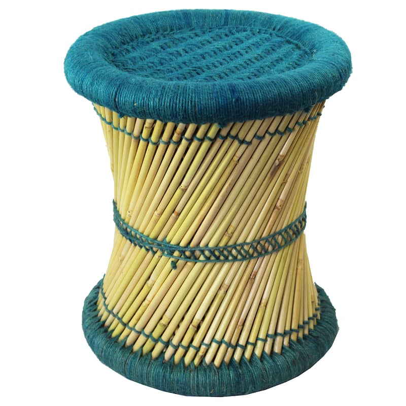 Natural Geo Moray Decorative Handwoven Jute Accent Stool - Turquoise