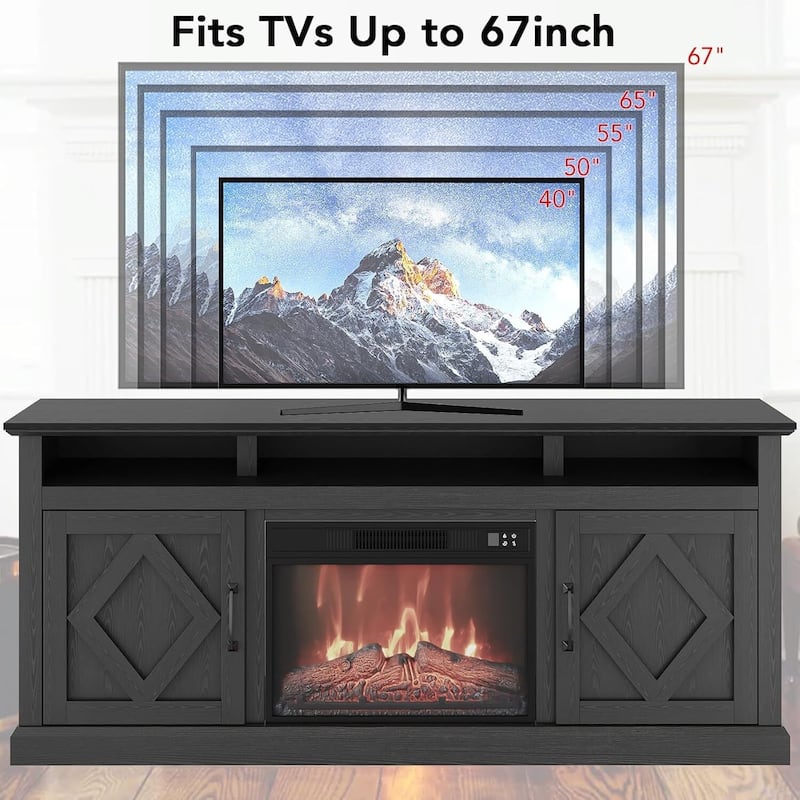 TV Stand For TVs Up To 65" With 23" Electric Fireplace Included, 3D Flame