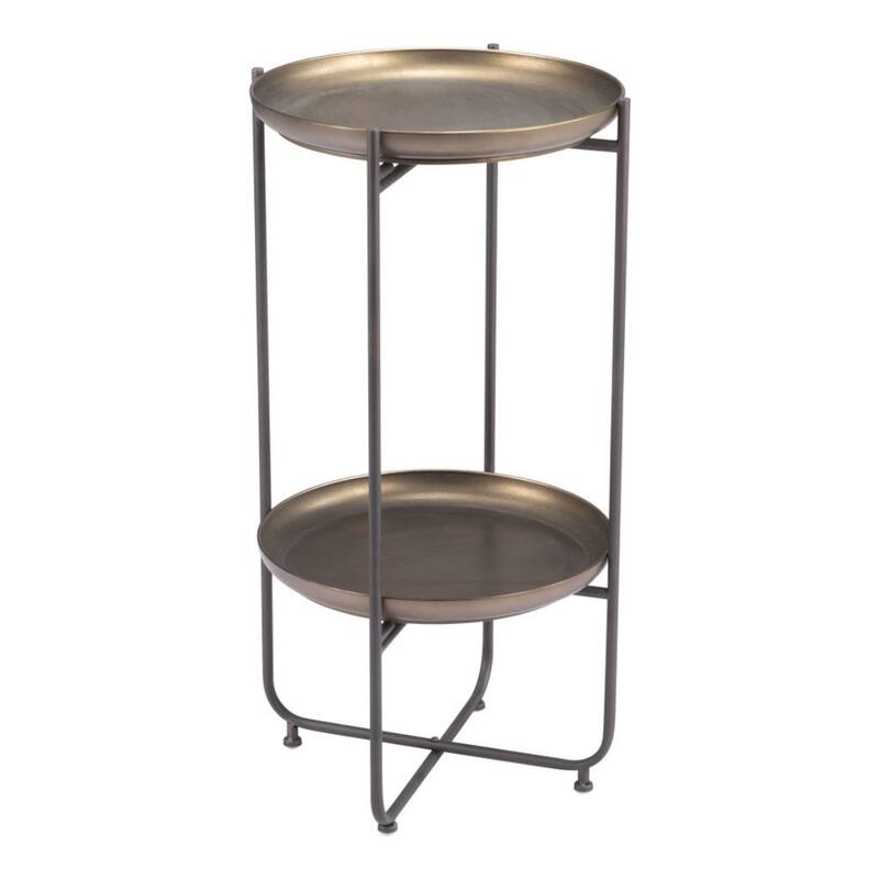 32 Inch Bronze Steel Pedestal End Table for Living Room or Bedroom - 17” x 17” x 31.50” - Bronze-Grey