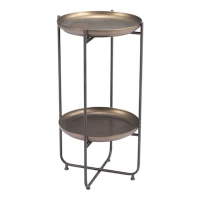 32 Inch Bronze Steel Pedestal End Table for Living Room or Bedroom - 17” x 17” x 31.50”